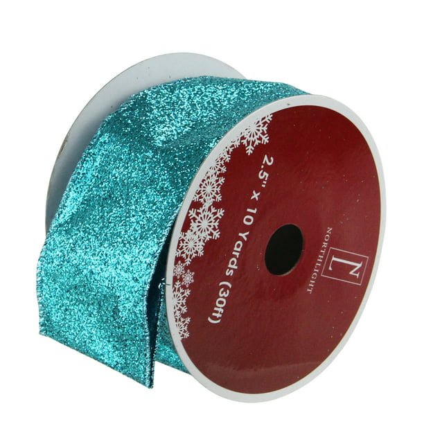 Crafting Wrap Christmas Cake Bow NEW Wire Edged Teal Ribbon with Gold Glitter
